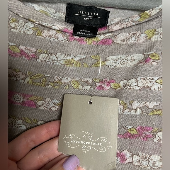 Deletta from Anthropologie Floral Striped Side Tie Top Small - Picture 2 of 8